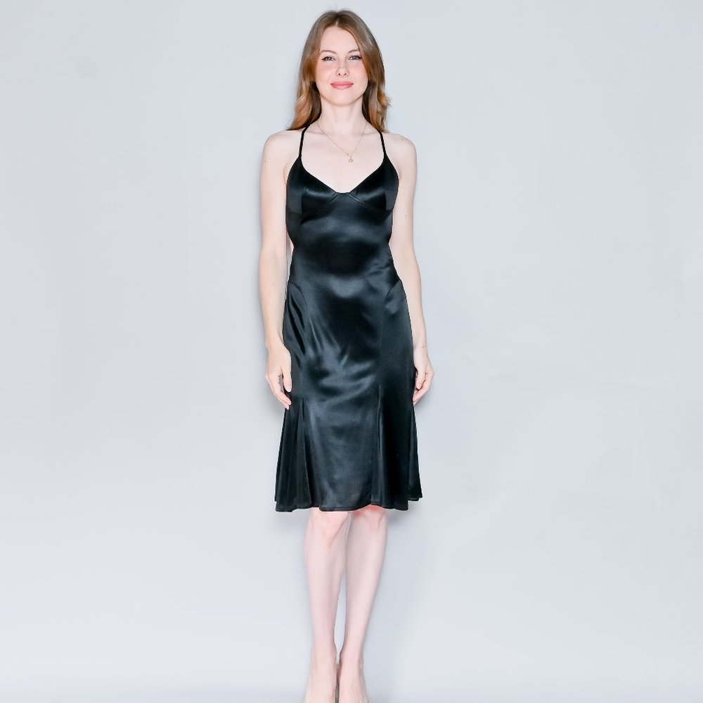 VINTAGE Mary.L Mary L Couture Black Slinky Open Back Dress 2 EUC